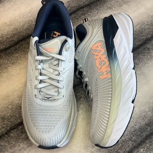 Hoka One One Bondi 7 Lunar Rock Black Iris Running Sneakers.